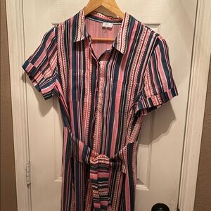 Ecru Striped Pink and Blue Dress
